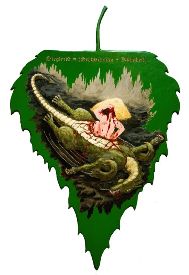Painting titled "Siegfried = (Imbeci…" by Aleksej Cikulin, Original Artwork, Wood Mounted on Wood Panel