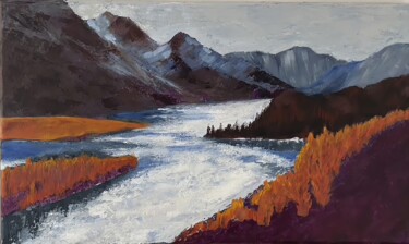 绘画 标题为“Alpine river in aut…” 由Oleg Pronin, 原创艺术品, 丙烯 安装在artwork_cat.上