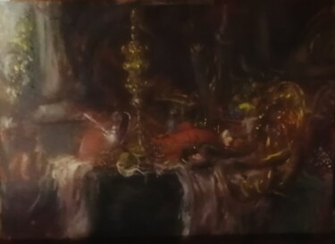 Nature Morte au Banquet avec un Homard Schilderij getiteld "Nature Morte au Ban…" door Amazeigh Bouzékri, Origineel Kunstwerk, Olie