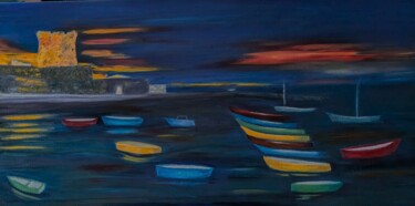 Peinture intitulée "PORT D'ATTACHE" par Sylvie Tricard, Œuvre d'art originale, Huile Monté sur Châssis en bois