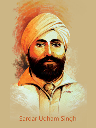 Sardar Udham Singh 绘画 标题为“Sardar Udham Singh” 由Artist Gurdish Pannu Punjabi Painting Gallery, 原创艺术品, 水彩