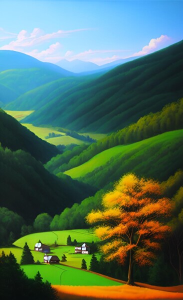 Peinture intitulée "Valley Serenity: A…" par Steve Woodward, Œuvre d'art originale, Huile
