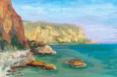 Painting titled "SMALL SEA" by Vera Klimova, Original Artwork, Oil Mounted on Cardboard