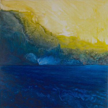 Painting titled "Aube solaire" by Cécile Dinge, Original Artwork, Oil Mounted on Wood Stretcher frame