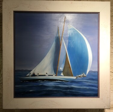 Painting titled "Regates" by Charrot Yvette, Original Artwork, Oil Mounted on Wood Stretcher frame