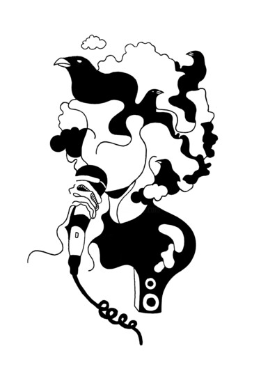 Tekening getiteld "La chanteuse" door Adrien Blatzezyk, Origineel Kunstwerk, Acryl Gemonteerd op Andere stijve panelen
