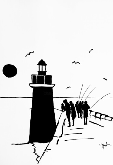 图画 标题为“Balise Capbreton” 由Marc Turpaud, 原创艺术品, 墨