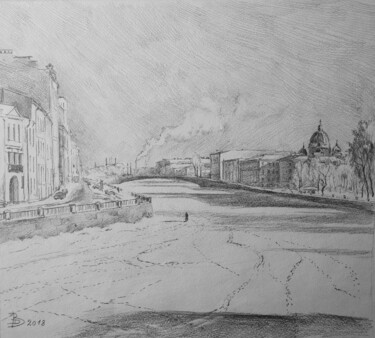 Dessin intitulée "Февраль на Фонтанке." par Dmitry Veltishchev, Œuvre d'art originale, Crayon
