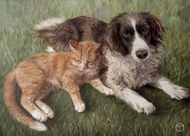 Painting titled "Bob Cat and Hatty (…" by Olia Tomkova, Original Artwork, Acrylic