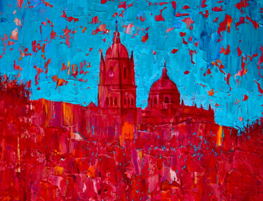 Painting titled "Red Salamanca" by Denis Kuvayev, Original Artwork, Acrylic Mounted on Cardboard