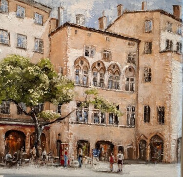 绘画 标题为“Lyon Place du Chang…” 由Felix Boulay, 原创艺术品, 油 安装在木质担架架上
