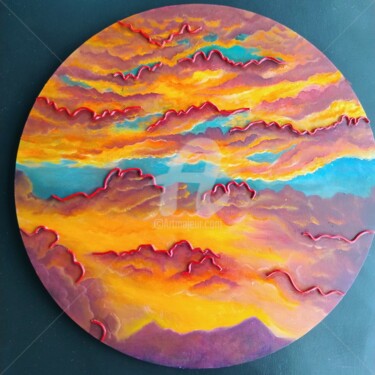 Painting titled "Sky" by Nicolas Péché, Original Artwork, Oil Mounted on Wood Stretcher frame