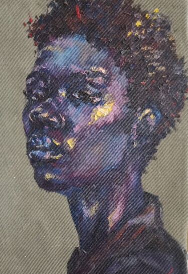Portrait of a burning beauty. Canvas. Oil. Purple. Blue. Painting titled "Portrait of a burni…" by Allen Light, Original Artwork, Oil Mounted on Wood Stretcher frame
