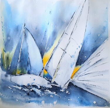 Peinture intitulée "Marée éternelle" par Pascale Coutoux, Œuvre d'art originale, Aquarelle