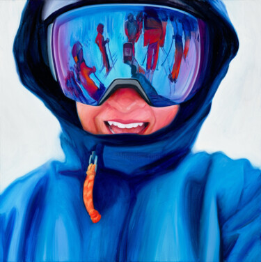 绘画 标题为“SKIING SELFIE NR.04” 由Boglarka Nagy, 原创艺术品, 油 安装在木质担架架上