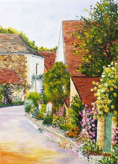 Peinture intitulée "Parure de fleurs" par Gyslaine Pachet Micheneau, Œuvre d'art originale, Huile Monté sur Châssis en bois