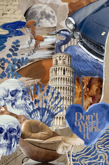 Digitale Kunst getiteld "Overthinking." door Kim Van Zwol, Origineel Kunstwerk, Digitale collage Gemonteerd op Houten paneel