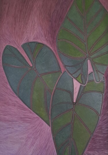 绘画 标题为“"Trifoliata in Purp…” 由Anneke Winterman, 原创艺术品, Linocuts 安装在木板上