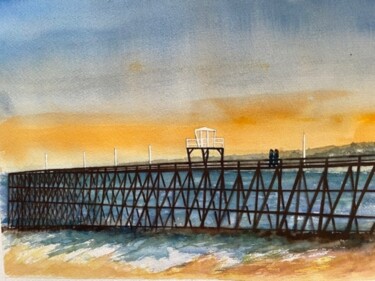 Painting titled "La jetée A" by Jacques Dolley, Original Artwork, Watercolor