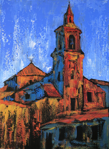 Iglesia de San Pedro Apstolo in Alba de Tormes city, Spain Pittura intitolato "Iglesia de San Pedr…" da Denis Kuvayev, Opera d'arte originale, Acrilico Montato su Telaio per barella i…