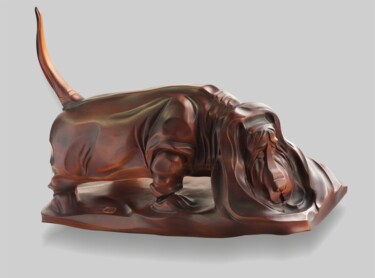 Sculpture intitulée "Basset" par Aleksandr Gerasimov, Œuvre d'art originale, Bois
