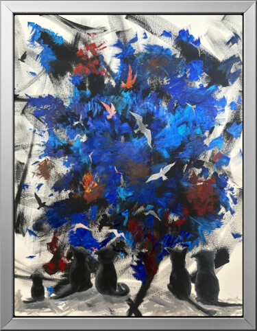 "Cats, birds and ult…" başlıklı Tablo Lera Kirci tarafından, Orijinal sanat, Petrol Ahşap Sedye çerçevesi üzerine monte edil…