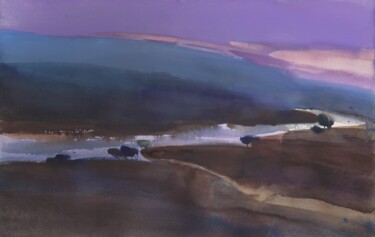 Painting titled "The flow of twilight" by Prashant Prabhu, Original Artwork, Watercolor