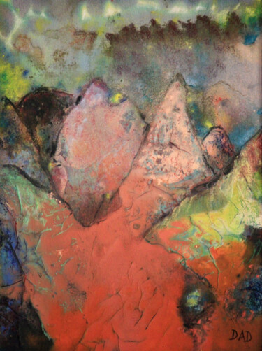 Montagnes rouges Painting titled "Montagnes rouges" by Dominique Comolet, Original Artwork, Oil Mounted on Wood Panel