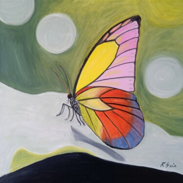 Pintura titulada "Mariposa exótica" por Roser Solà, Obra de arte original, Oleo Montado en Panel de madera