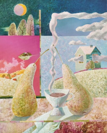 绘画 标题为“Invite for tea” 由Alena Sycheva, 原创艺术品, 油 安装在木质担架架上