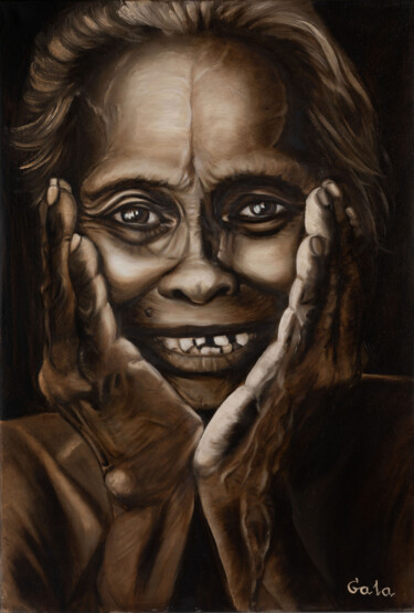 Old woman 2 portraits Painting titled "Old woman 2 portrai…" by Gala Bond, Original Artwork, Oil Mounted on Wood Stretcher frame