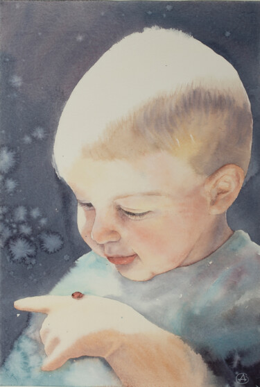Pittura intitolato "Le Petit Ange" da Oksana Duchenchuk, Opera d'arte originale, Acquarello