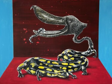 Pittura intitolato "Salamandra - André…" da André Camaleão, Opera d'arte originale, Acrilico Montato su Pannello di legno