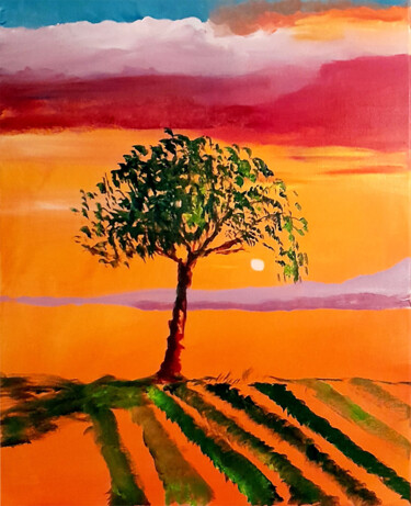 Painting titled "Champ de lumière" by Isabelle Martinez, Original Artwork, Acrylic Mounted on Cardboard