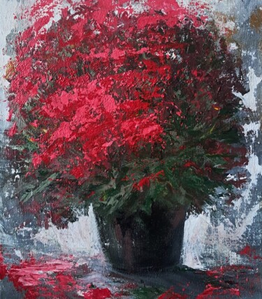 Painting titled "Chrysanthemums" by Ekaterina Astremskaa, Original Artwork, Acrylic Mounted on Wood Panel