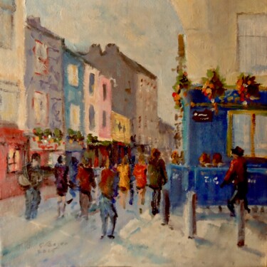 제목이 "Quay St,. Galway"인 미술작품 Bill O'Brien로, 원작, 기름 판지에 장착됨