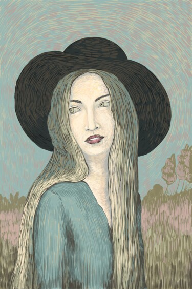 数字艺术 标题为“A woman in a hat” 由Lerika, 原创艺术品, 数字油画
