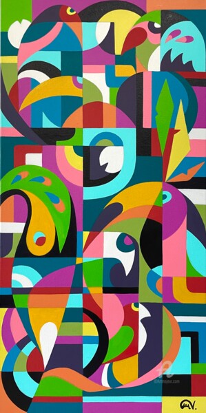 BIRDS OF RIO II Картина под названием "BIRDS OF RIO II" - Maguy Vaz (50nuancesdemarguerite), Подлинное произведение искусства, Акрил Установ…