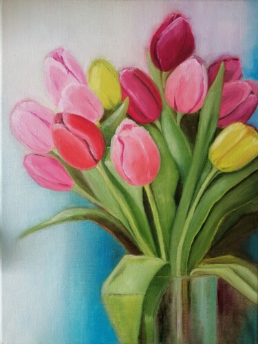 Painting titled "Тюльпаны" by Irina Ovsannikova, Original Artwork, Oil