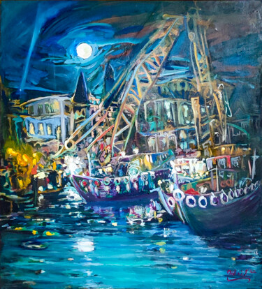 Summer Night "Summer Night" başlıklı Tablo Göknil Gümüş Sungurtekin tarafından, Orijinal sanat, Petrol Ahşap Sedye çerçevesi üzerine mont…