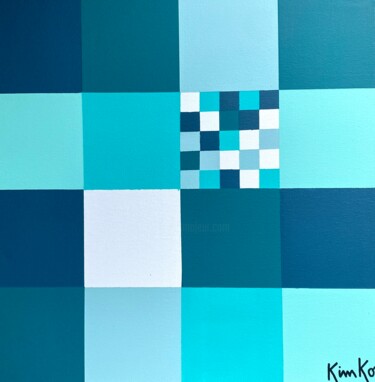Schilderij getiteld "PURE COLORS Aqua" door Kimko, Origineel Kunstwerk, Acryl Gemonteerd op Frame voor houten brancard
