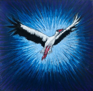 Drawing titled "Stork" by Artemida, Original Artwork, Pastel