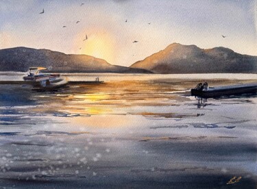 "Golden Light at Sea…" başlıklı Tablo Olena Anopriienko tarafından, Orijinal sanat, Suluboya