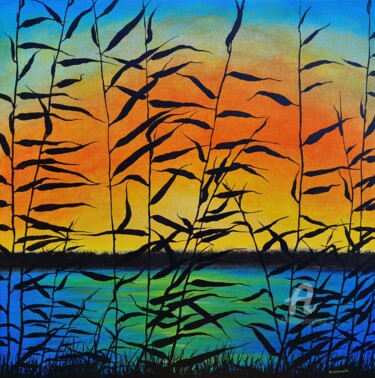 Painting titled "Grass by the river" by Daniel Urbaník, Original Artwork, Acrylic