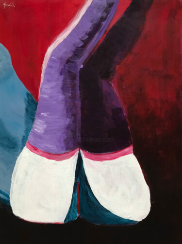 Painting titled "Pani w pończochach…" by Wojtek Gawlik, Original Artwork, Acrylic Mounted on Wood Stretcher frame