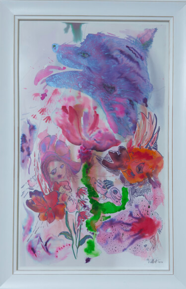 Painting titled "Little red riding h…" by Volha Risuet, Original Artwork, Ink Mounted on Plexiglass