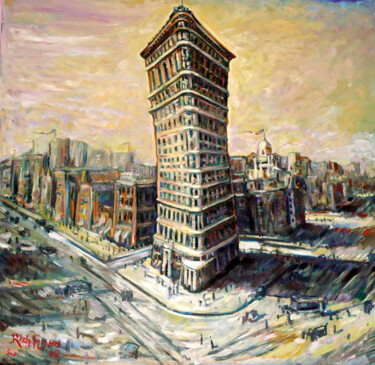 THE FLATIRON BUILDING 1928 Painting titled "THE FLATIRON BUILDI…" by Richard Flynn Flynn, Original Artwork, Oil Mounted on Wood Stretcher frame