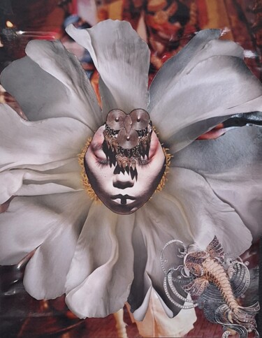 Collages intitulée "Menina-flor oriental" par Adriana Benatti, Œuvre d'art originale, Collages Monté sur Autre panneau rigide