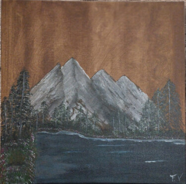 Painting titled "Lago incantato" by Francesco Virga, Original Artwork, Acrylic Mounted on Wood Stretcher frame