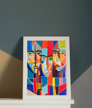 Theater of faces, feces of Society Schilderij getiteld "Theater of faces, f…" door Yana Zhogova (jo_yanna_), Origineel Kunstwerk, Acryl Gemonteerd op Frame voo…